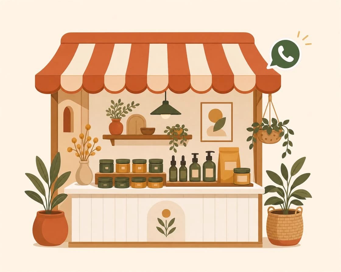 Vitrina online con productos y un aviso de pedido por WhatsApp